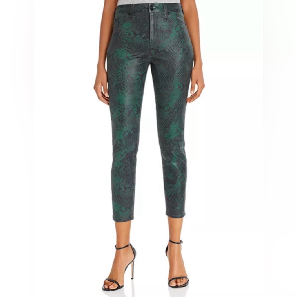 7 For All Mankind High-Waist Ankle Skinny Jeans In Coated Green Python